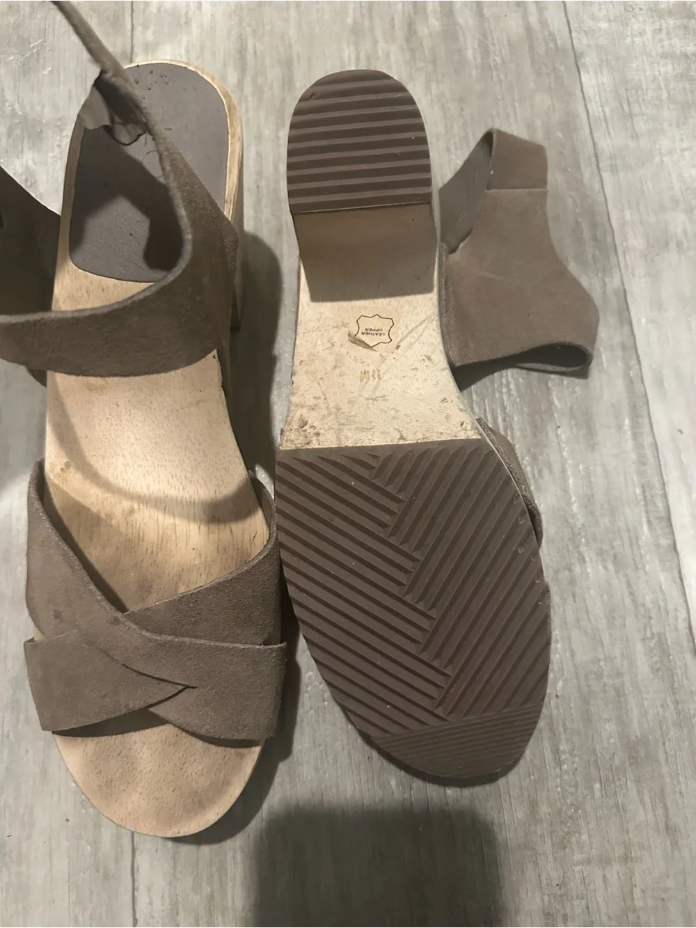 LOFT Brown Suede Leather Wood Platform Clog Sandals Women’s Size 11